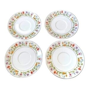 4x Vintage 1982 Ashley Overseas Eternal Love China Saucers 6" Floral Platinum